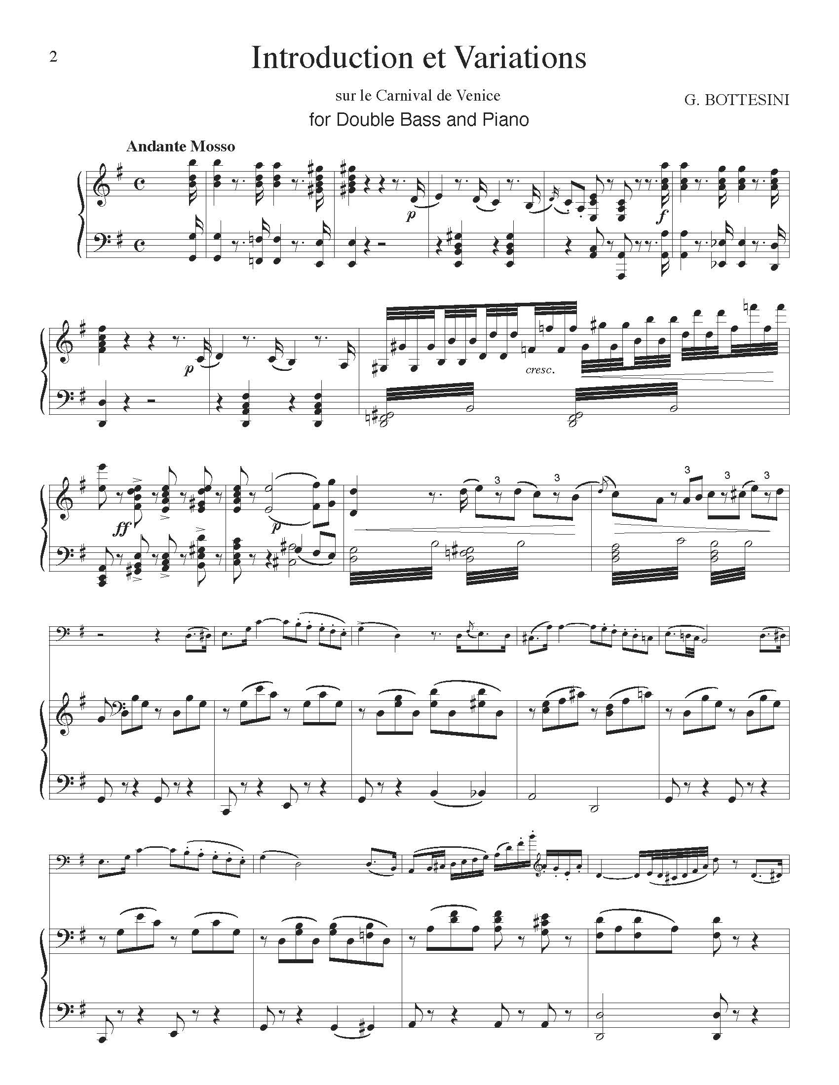 Bottesini - Intro e Variations from the Carnival of Venice Sheet Music