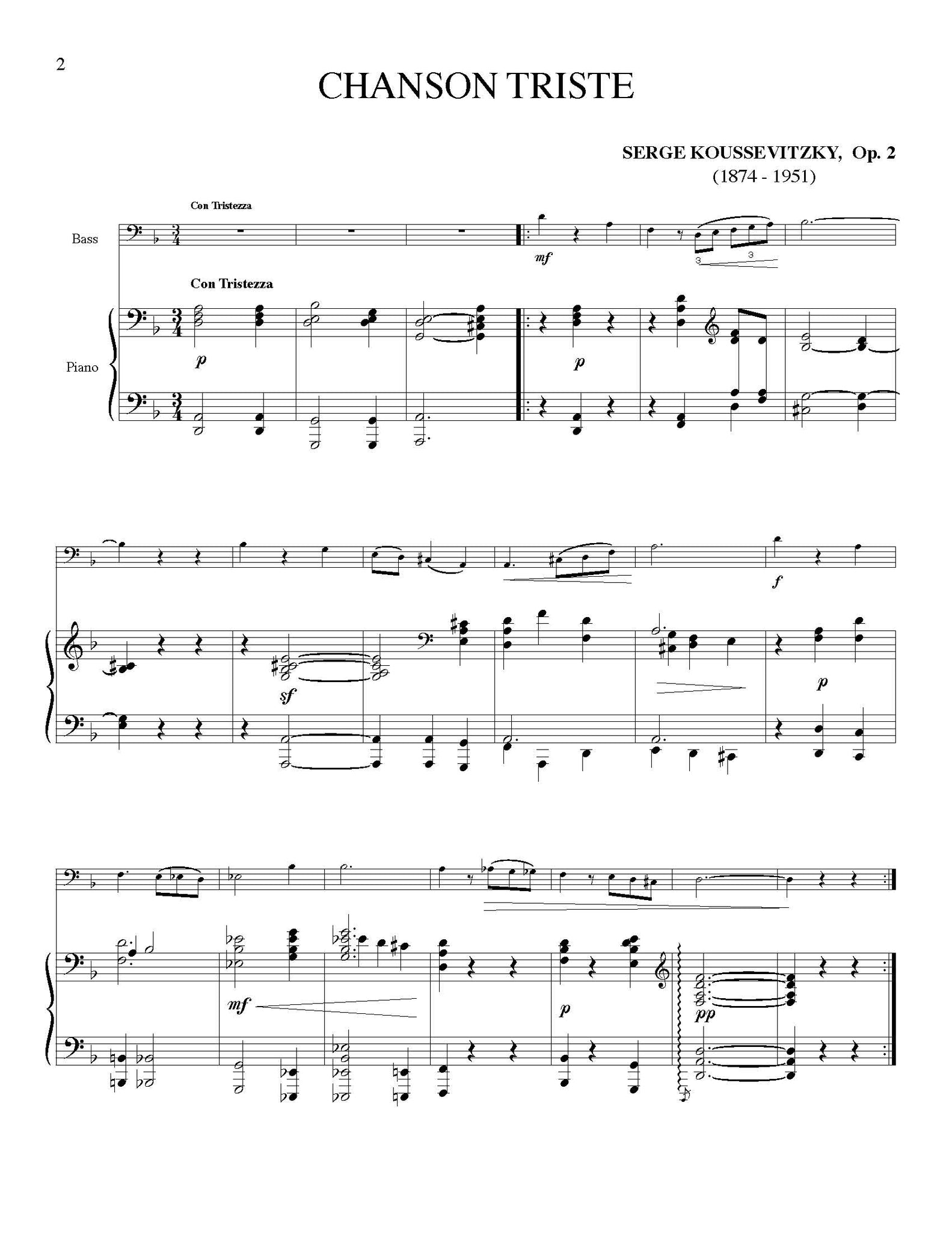 Koussevitzky Chanson Triste orchestra tuning page 1