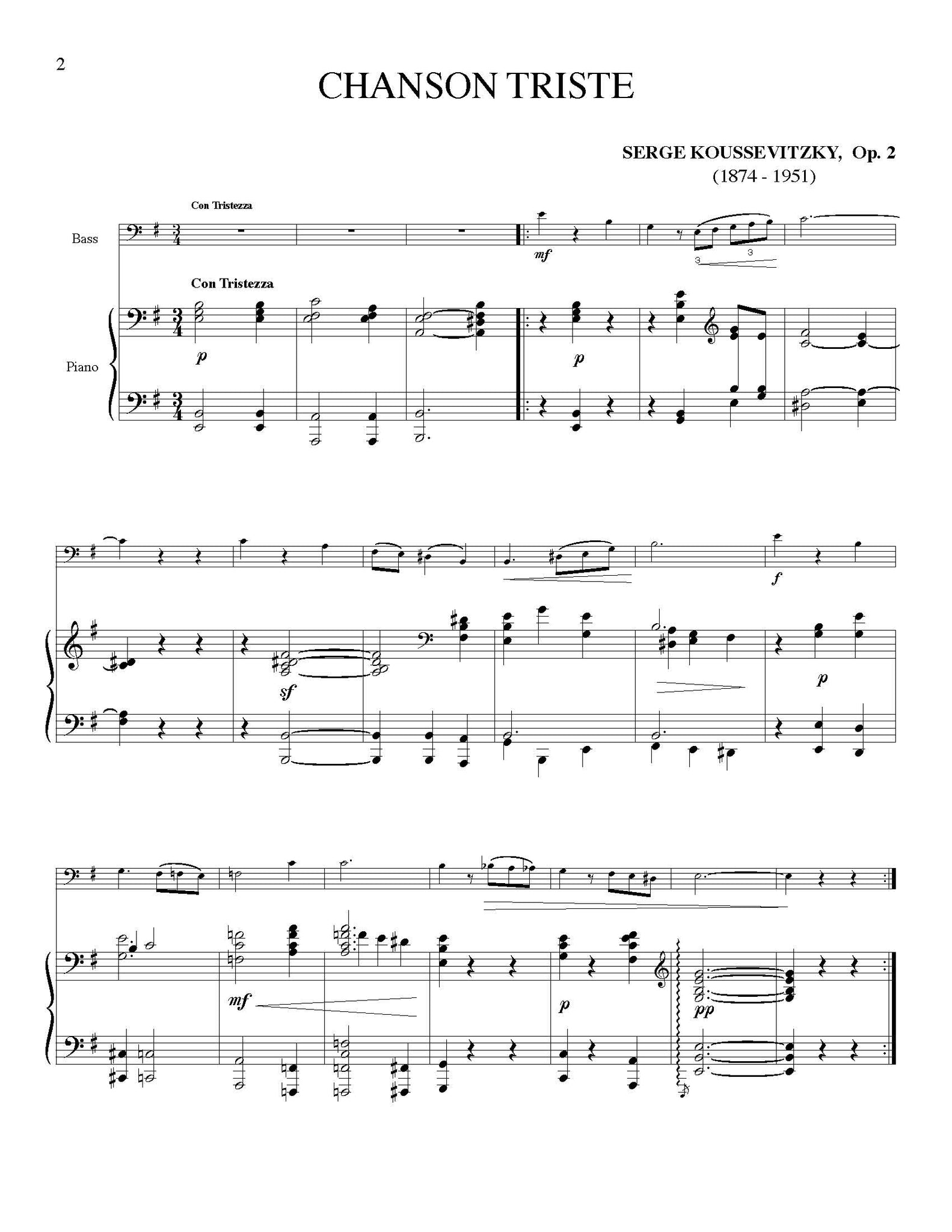 Koussevitzky Chanson Triste solo tuning page 1